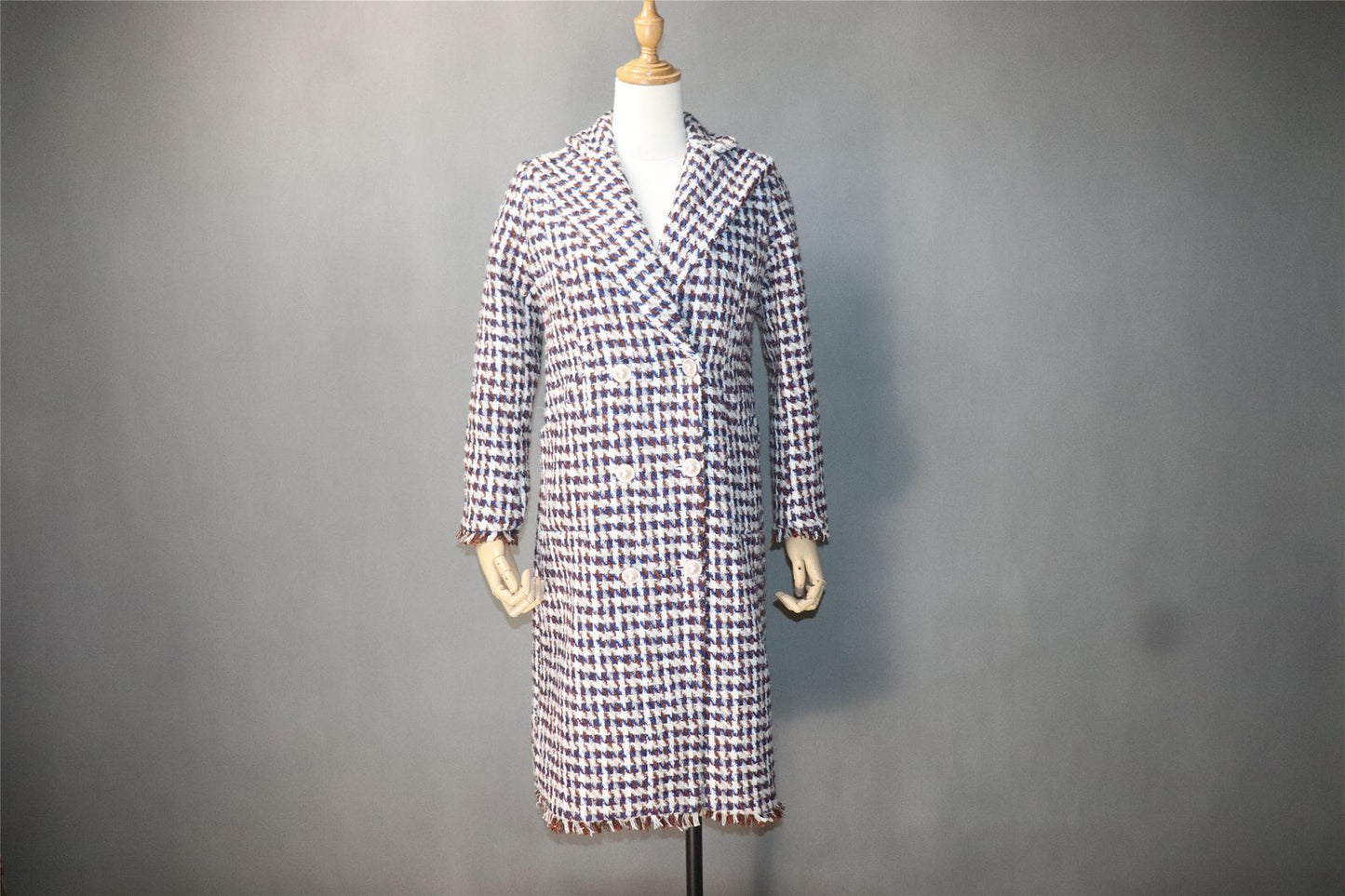 CUSTOM MADE Hounds tooth Wool Blend Tweed Long Coat