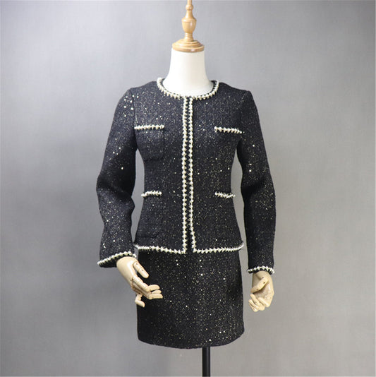 Women Designer Inspired CUSTOM MADE Tweed Sequined Jacket Coat Blazer+ Midi Skirts with a Belt UK CUSTOMER SERVICE! All items are made to order with very experienced tailors. Please advise your height, weight and body measurements ( Bust, shoulder, Sleeves, Waist and Length etc). Our tailors will make the order for you! Materials: Wool blend Custom made or tailor made Tweed Sequined has four pockets, can wear it for official use, college inauguration, ceremony.