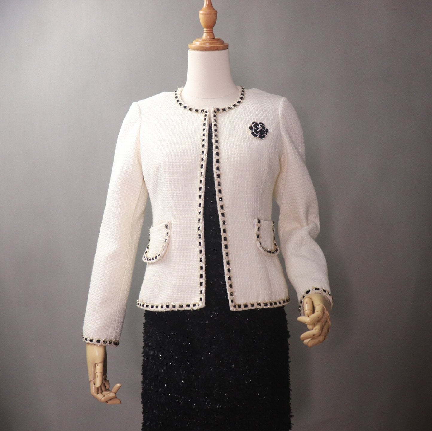 Women's CUSTOM MADE White Tweed Coat Blazer UK CUSTOMER SERVICE! Coat And Sheath dress sold separately. Women's CUSTOM MADE White Tweed Coat Blazer - We offer Shorts, Skirts, Trousers for the suit. The coat is suits to any dress like sheath dress. Designed with rose and front pocket. Our tailor will make as per customer requirement like with pocket, sleeveless, without pocket etc.