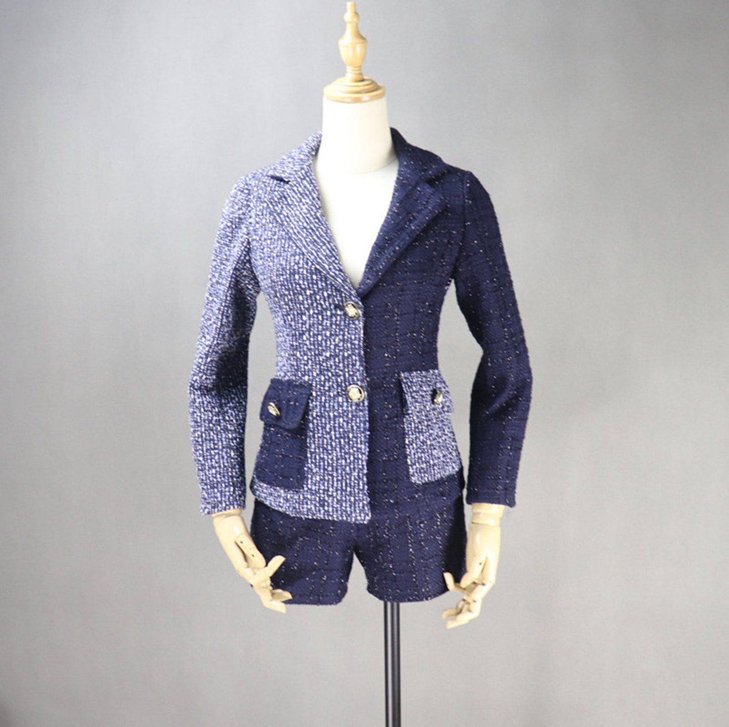 Custom Made Check Tweed Colour Crash Shorts/Skirt Suit