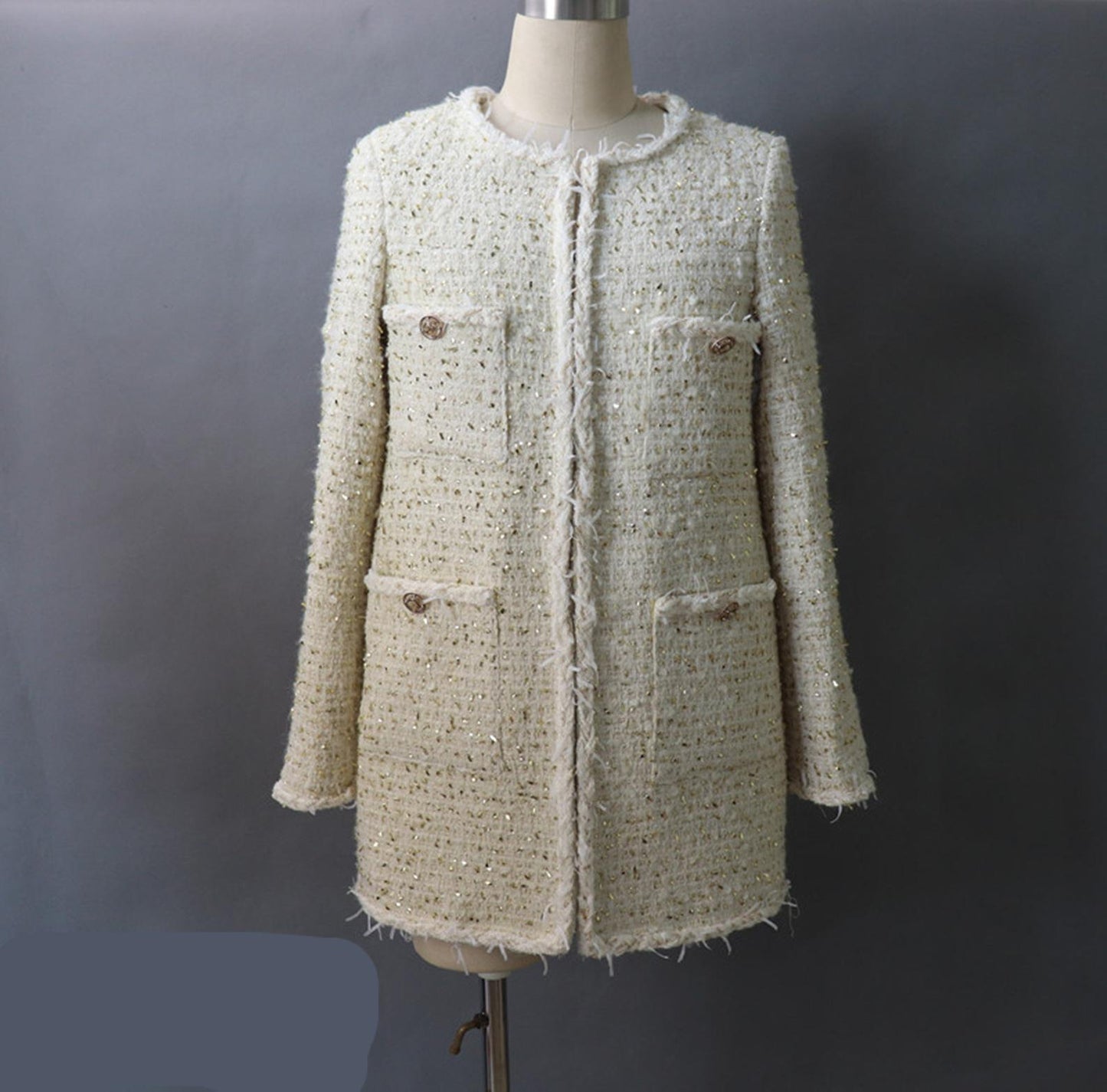 Women's Designer Inspired CUSTOM MADE Gold Tweed Coat - Fashion Pioneer