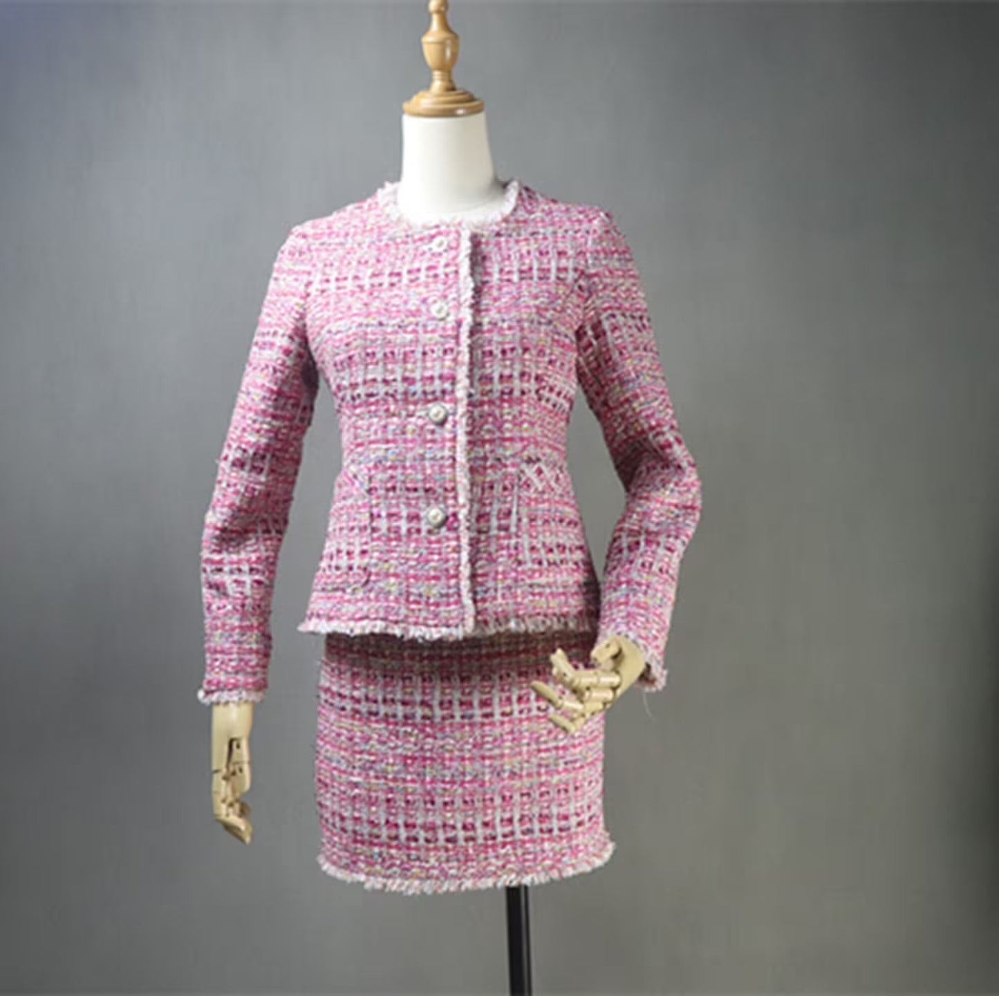 Custom Made Pink Multi-Color Tweed Coat For Womens UK CUSTOMER SERVICE! Custom Made Pink Multi-Color Tweed Coat For Women's - Our tailor will make as per customer requirement like with pocket, sleeveless, without pocket etc. Suit is design with tweed fabric, its unique style and can worn for party, night out, ceremony , inauguration and Functions.