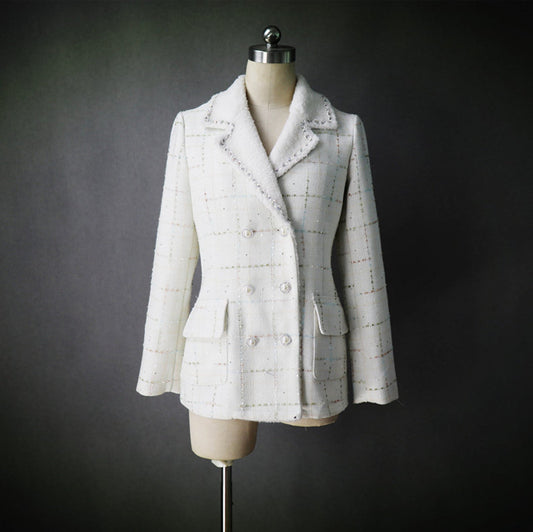 CUSTOM MADE Sequined Check Tweed Jacket Coat Blazer *Customized Size* UK CUSTOMER SERVICE! CUSTOM MADE Sequined Check Tweed Jacket Coat Blazer - tailor made jacket with front pocket , long sleeves and pearl buttons. Our tailor make exact shape and design as per customer requirement.