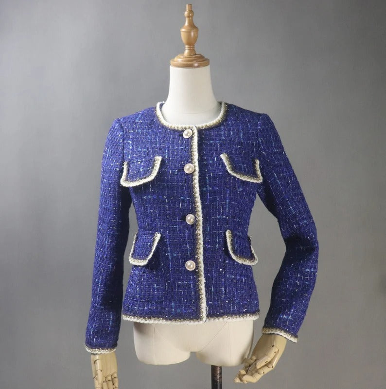 Royal Blue Coat Blazer Sequinned Women's Tailor CUSTOM MADE Tailor Made Royal Blue Tweed Jacket Coat Blazer For Women-Office,casual,vacation,business,dating,party,outdoor,picnic,hiking,travel, formal, etc. We have different material and design of custom women blazers. Perfect to match with many clothes, it is one suit jacket can match almost all of your wardrobe.