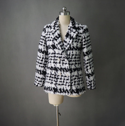 Black and White Checked Tweed Jacket Coat Blazer *Customized Size*  UK CUSTOMER SERVICE!  Black and White Checked Tweed Jacket Coat Blazer - Custom made blazer with  front pocket and pearl buttons. This is suitable for all occasion.