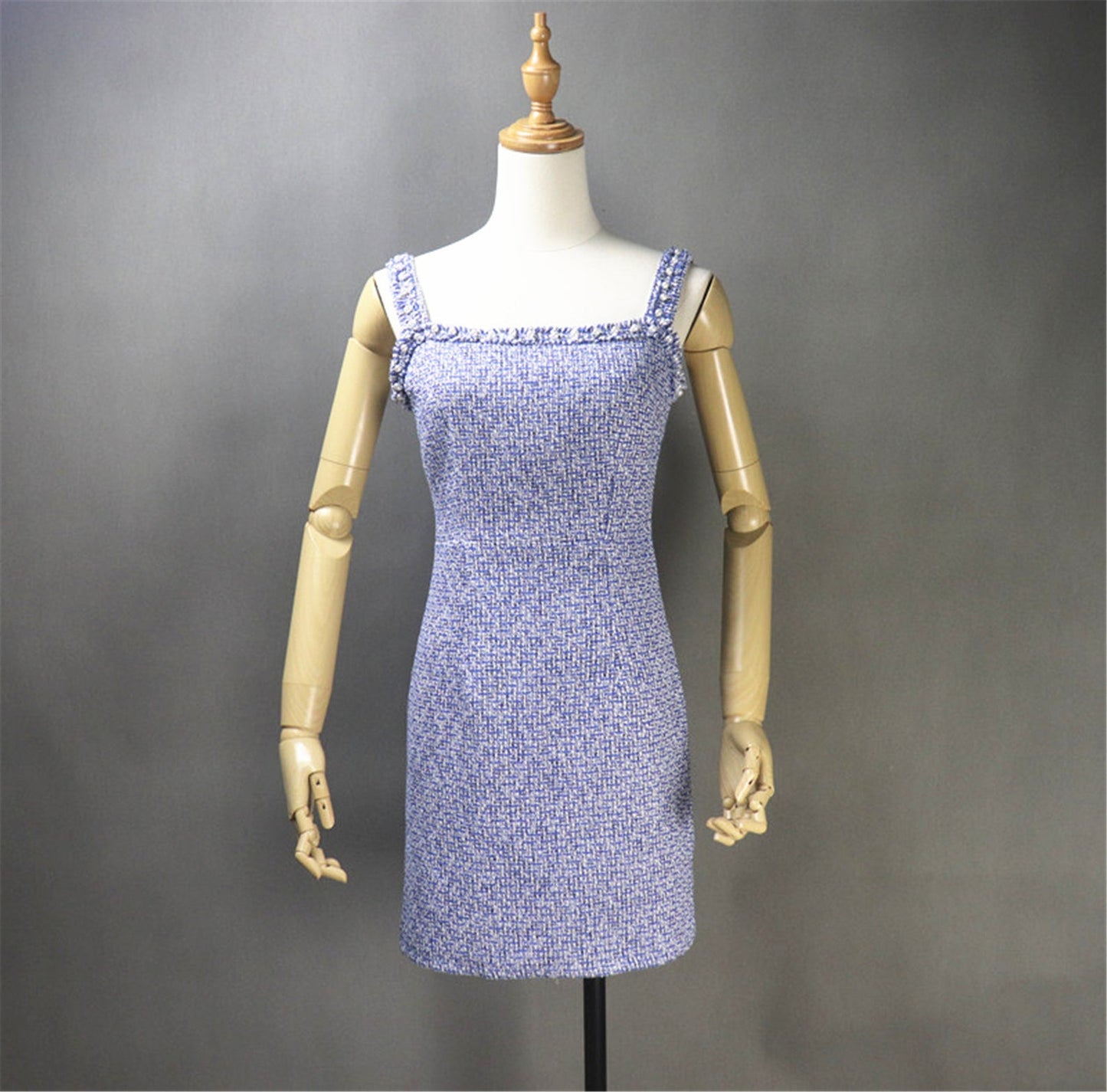 Sheath Custom Made Blue Tweed Mini/ Midi Dress UK CUSTOMER SERVICE! Sheath Custom Made Blue Tweed Mini/ Midi Dress, This sweet and simple sleeveless dress will be perfect for hot days thanks to its comfortable stylish cut and soft linen-rich texture. It has a loose cut for a casual and feminine look. You can cover with suitable jacket or cardigan or with sleeveless.