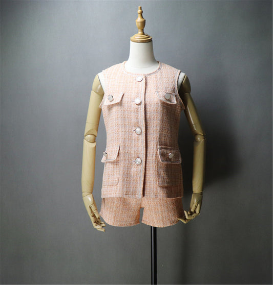 Custom Made Hand Made Loose Fit Tweed Vest + Shorts