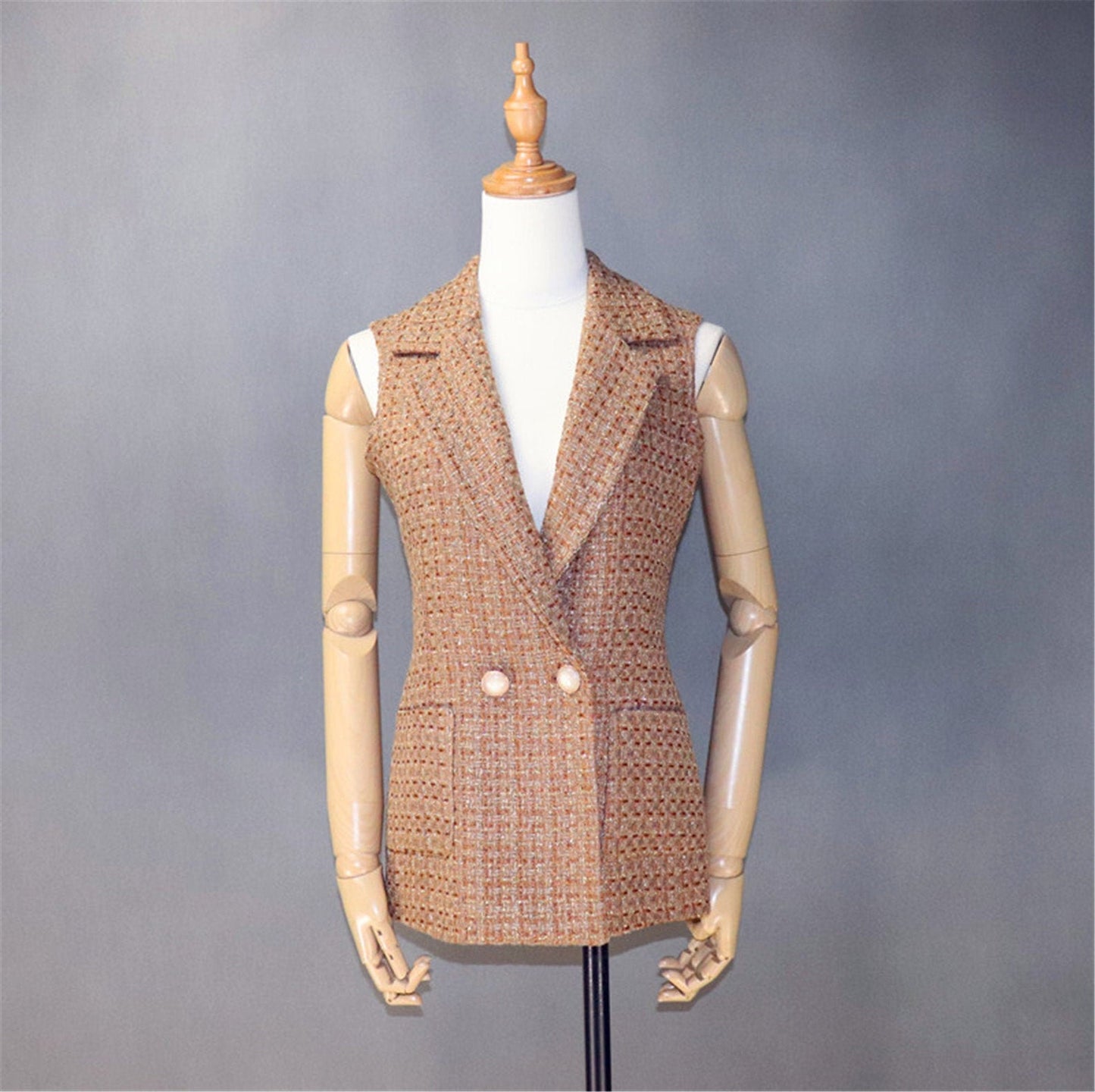 Womens Vest Gilet Pattern Brown Tweed Designer Inspired *Customized Size* UK CUSTOMER SERVICE! Womens Vest Gilet Pattern Brown Tweed Designer Inspired - stylish custom made vest with pearl button and front pocket. This look comfort and elegant , can worn for outside ,night party and all seasonal wear.
