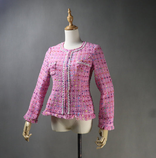 Multi-Colour Dots Pink Jacket Coat Blazer For Womens - Fashion Pioneer