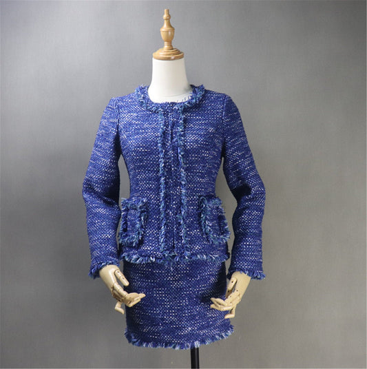 Women CUSTOM MADE Tweed Tassel Fringe Jacket Coat Blazer+ Skirts Royal Blue UK CUSTOMER SERVICE! All of our suits can be made with a Skirt or a pair of Shorts or Trousers. All items are made to order with very experienced tailors. Please advise your height, weight and body measurements ( Bust, shoulder, Sleeves, Waist and Length etc). Our tailors will make the order for you! Materials: tweed