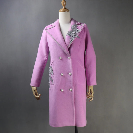 Women's Winter Tailor MADE Double Breasts Tweed Long Warm Coat Pink - Fashion Pioneer