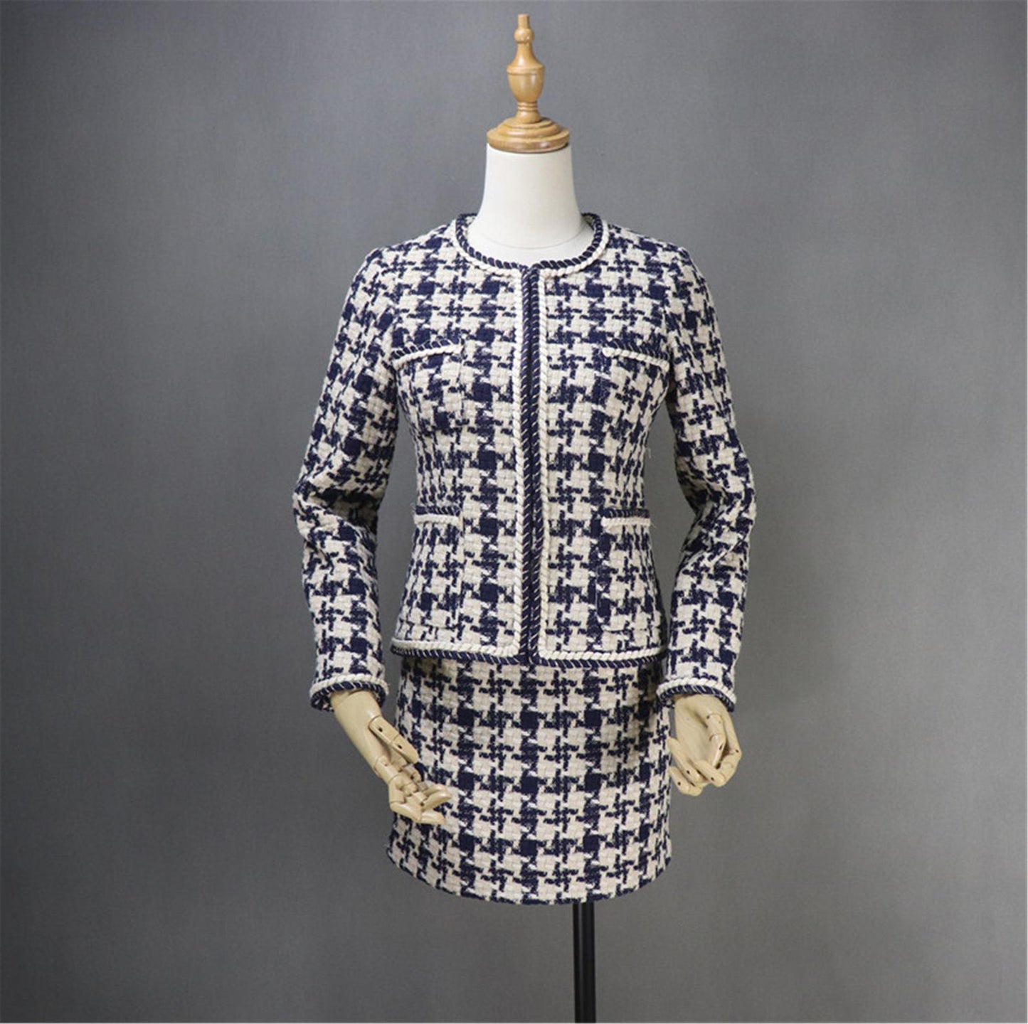 Custom Made Hounds tooth Pattern Tweed Skirt Suit