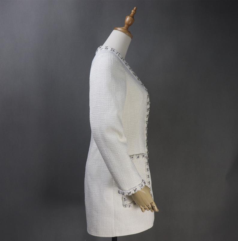 Women's CUSTOM MADE Hand Made Decoration Cream Color Tweed Coat UK CUSTOMER SERVICE! Women's CUSTOM MADE Hand Made Decoration Cream Color Tweed Coat, Can worn for official use, Ceremony, Collage Inaugurations. All items are made to order with very experienced tailors. Please advise your height, weight and body measurements ( Bust, shoulder, Sleeves, Waist and Length etc). Our tailors will make the order for you! Materials: Tweed