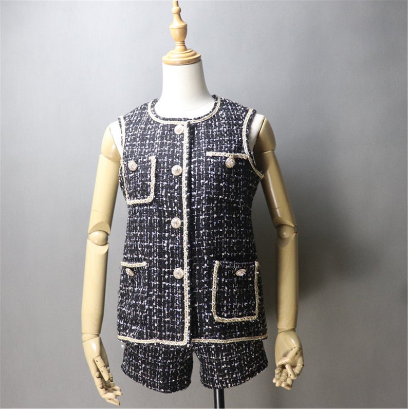 Custom Made Hand Made Loose Fit Tweed Vest + Shorts
