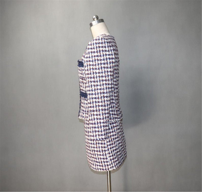 Custom Made Tweed Hounds tooth Blazer + Skirt Suit