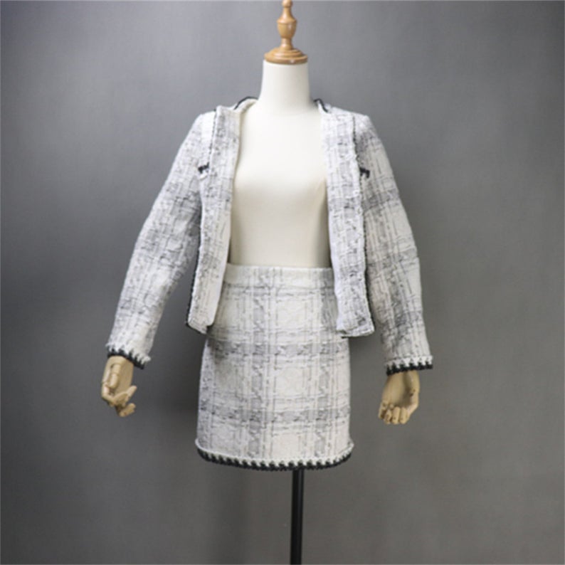Unique Style Black and White Tweed Coat Blazer For Women - Fashion Pioneer
