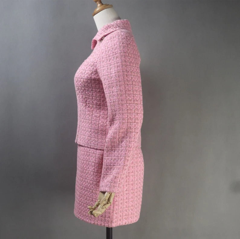 Women's Custom Made Biker Style Tweed Jacket - Bespoke Tailor Made Tweed Pearls Sparkle Blazer + Skirt for Women - Made from the finest quality tweed, this custom tweed jacket boasts a classic cut, generous detailing, and impeccable attention to detail, making it a must-have in every wardrobe. Pearl designed, front pocket ,long sleeves, also our tailor is ready to make perfect design as per customer requirement. Suit is fully lined.