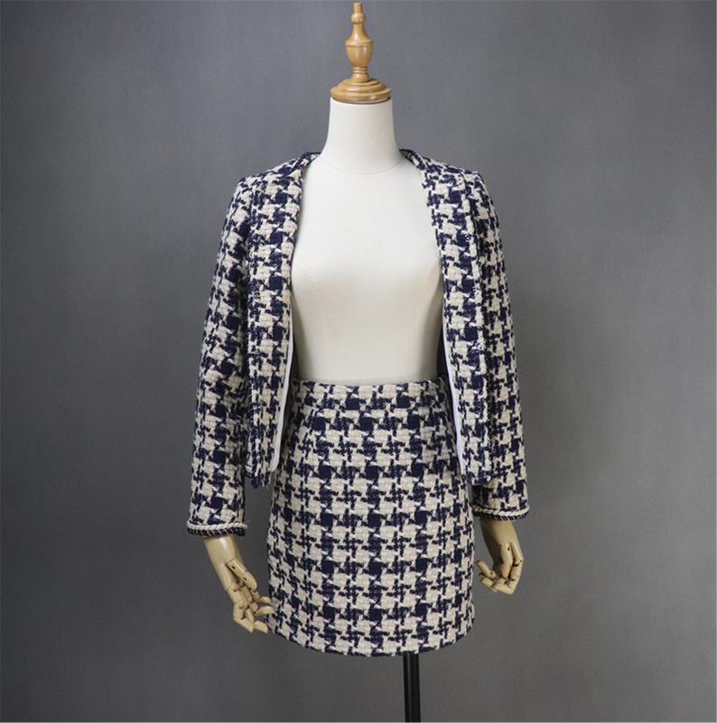 Custom Made Hounds tooth Pattern Tweed Skirt Suit