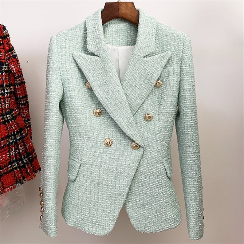 Women's Sequin Designer Inspired Metal Mint Green Tweed Blazer UK CUSTOMER SERVICE! Women's sequin Designer Inspired Metal Mint Green Tweed Blazer - Finished off with statement sequin design all over and pockets, this blazer is the ultimate festive power suit. Fully lined , long sleeves and buttons. A great proposition for an evening out. Sequin blazer. We want you to be happy with our products! For the best fit, please refer to the detailed table of our sizes,