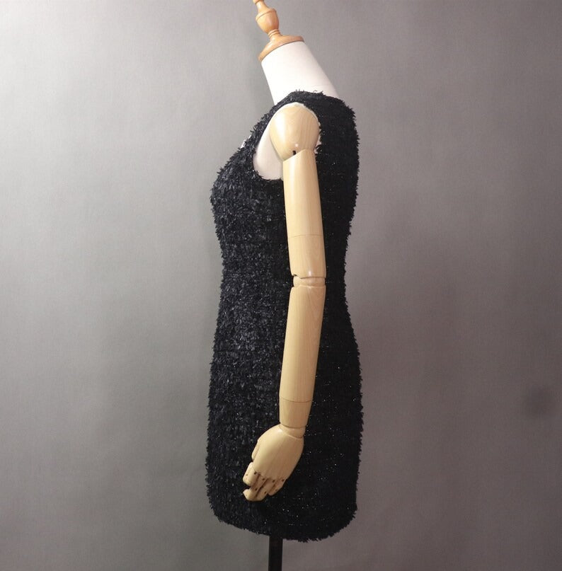 Women Custom Made Bow Decoration Tweed Sheath Dress Black - Fashion Pioneer