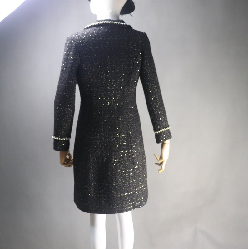 Women's Winter Tailor MADE Sequinned Long Warm Coat Black - Fashion Pioneer