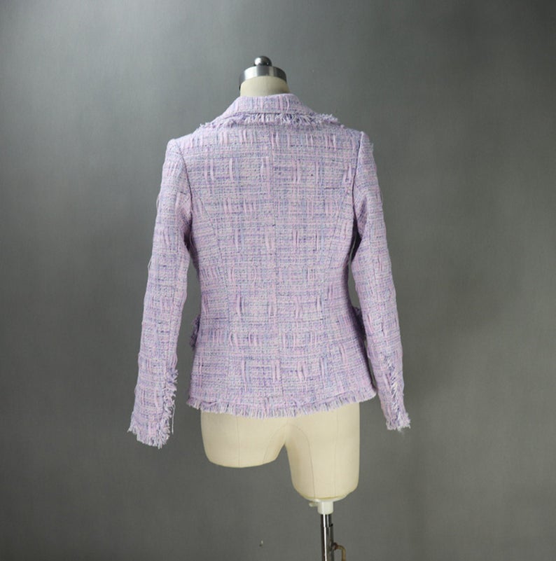 Womens Designer Inspired CUSTOM MADE Tassel Pearl Buttons Jacket Coat Blazer Purple