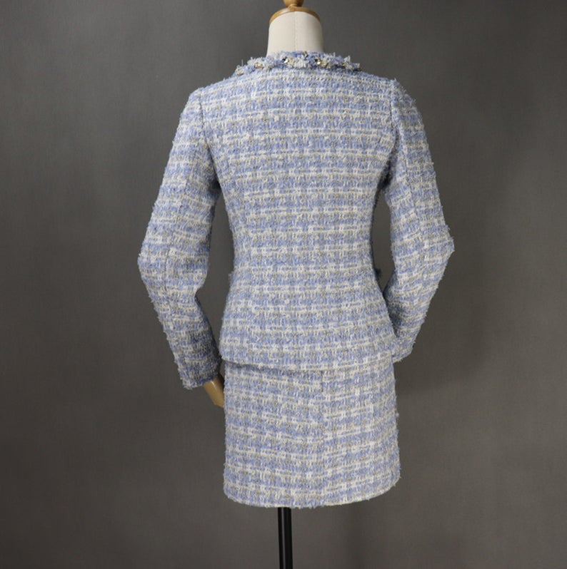 Womens Designer Inspired Custom Made Sparkle Tweed Blazer + Skirt Suit