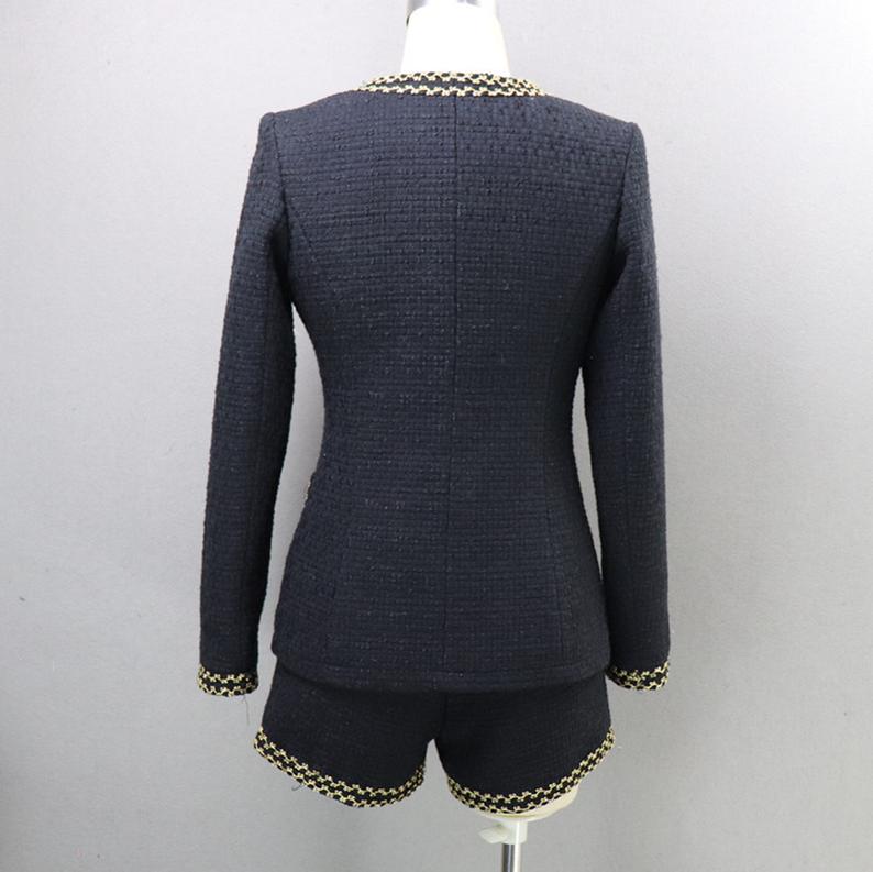 Golden Trim Hand Custom Made Tweed Shorts/Skirt Suit