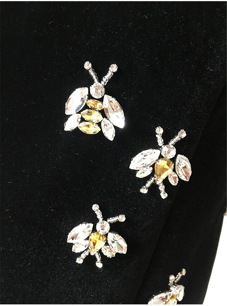 Luxury Women Velvet Jewellery Bees Embroidery Blazer Coat UK CUSTOMER SERVICE! Luxury Women Velvet Jewellery Bees Embroidery Blazer Coat - Black velvet with BEE. Fully lined with inside pocket. All time gives elegant look. Its Fabric Is Light Suitable For Autumn And Early Winter, Soft And So Comfortable You Could Wear It Anywhere. This is Velvet and Long Sleeve