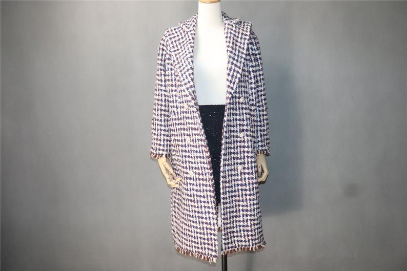Hounds tooth Wool Blend Tweed Long Coat