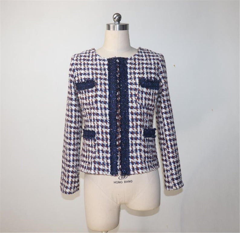 Custom Made Tweed Hounds tooth Blazer + Skirt Suit