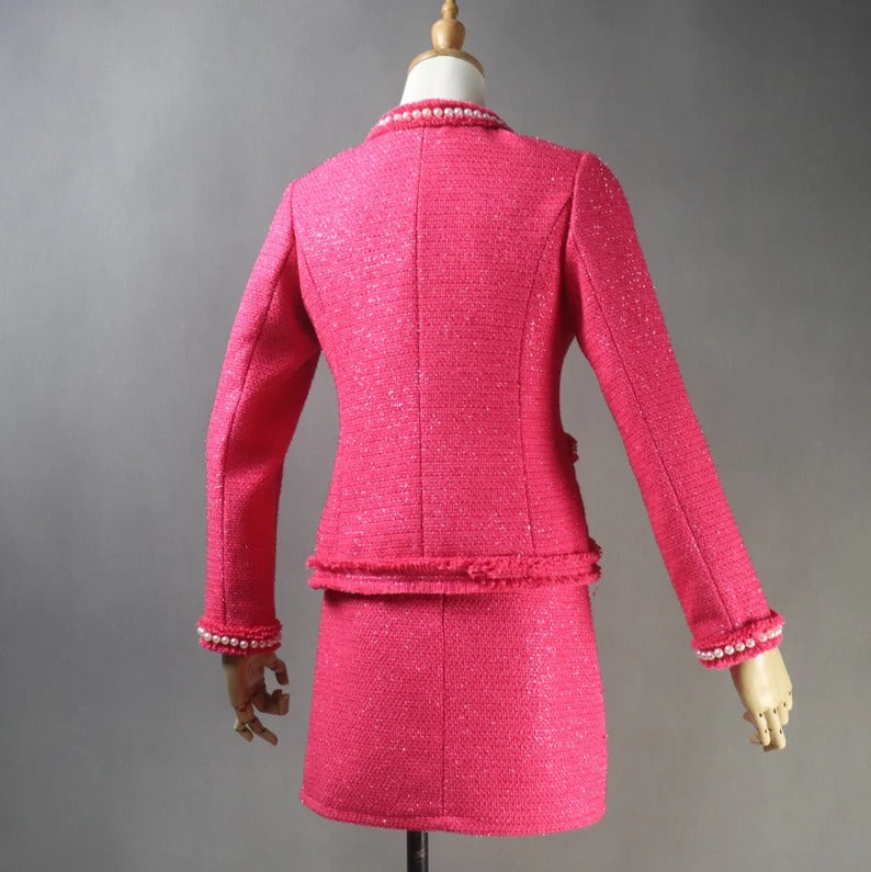 Women's HAND MADE Hot Pink Pearls Decoration Jacket Coat Blazer+Shorts/Skirts/Trousers UK CUSTOMER SERVICE! Women's Tailor CUSTOM MADE Hot Pink Pearls Decoration Jacket Coat - We offer Blazer+ Shorts/Skirts/Trousers. Hot pink colour designed with pearl button. Front pocket with fully lined jacket and skirt. Can worn for college inauguration, party, events, wedding wear, outside Dinner, Friends party, Church wear and night out wear. Dry clean and no machine wash.
