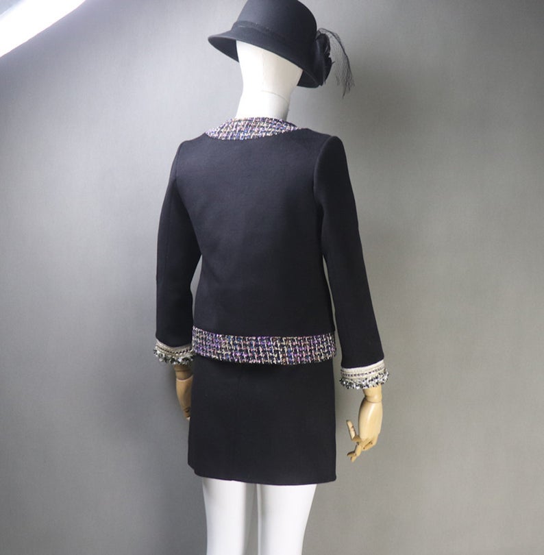Wool Black Jacket Coat Blazer Custom Made For Women UK CUSTOMER SERVICE! Wool Black Jacket Coat Blazer Custom Made For Women - This is 50% wool and Tweed fabric. Unique look. Dry Cleaning and No machine wash. Feel light weight and worn for all occasion. Front tassel and round neck. No matter if you're heading out to shop or to the office. Feel free to wear with Shorts or Skirt or Trousers. We offer Shorts, Skirts, Trousers for the suit.
