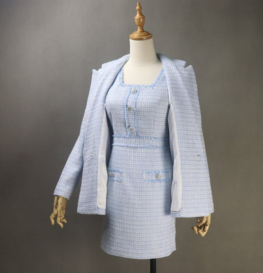 Women's CUSTOM MADE Tweed Blue Jacket Coat Blazer+ Dress/ Skirt/ Trousers UK CUSTOMER SERVICE! Women's CUSTOM MADE Tweed Blue Jacket Coat Blazer+ Dress/ Skirt/ Trousers, can worn for official use, interview , ceremony and college inauguration. Dry Cleaning and no machine washable. We offer Dress, Shorts, Skirts, Trousers for the suit