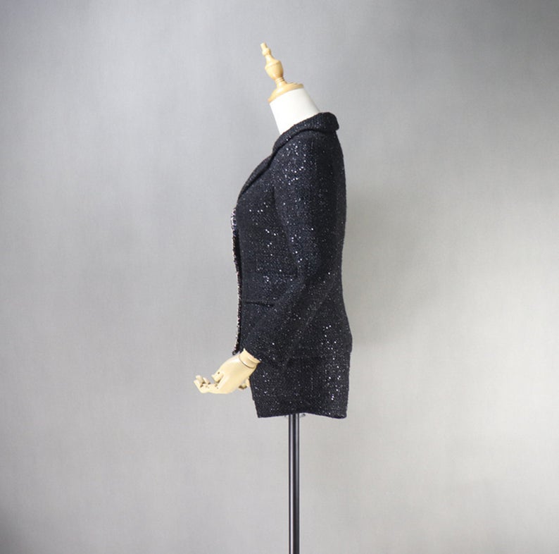 Sequined Custom Made Tweed Colour Crash Shorts/Skirt Suit