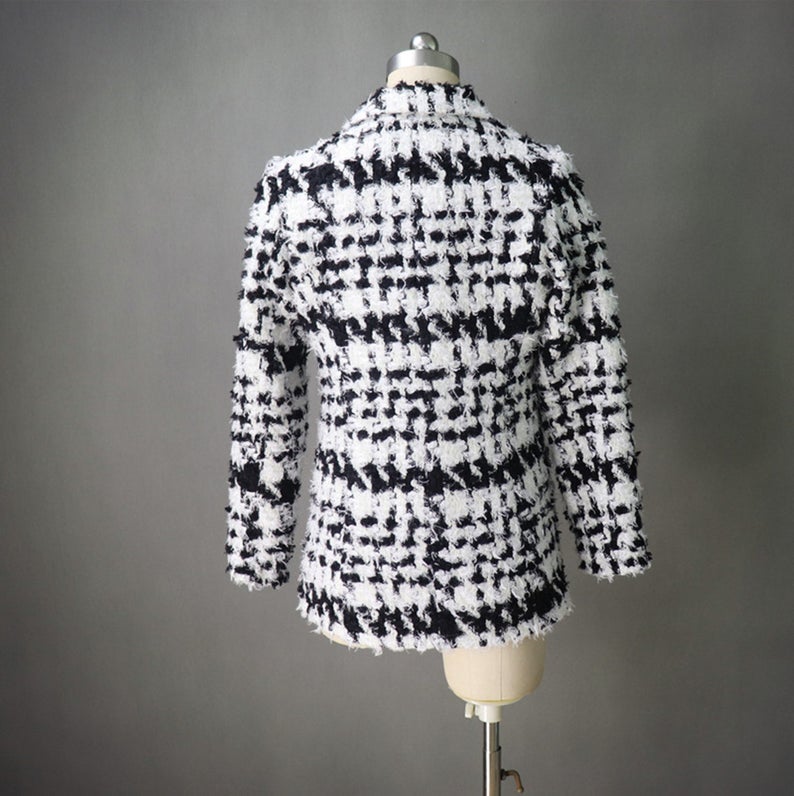 Black and White Checked Tweed Jacket Coat Blazer *Customized Size* UK CUSTOMER SERVICE! Black and White Checked Tweed Jacket Coat Blazer - Custom made blazer with front pocket and pearl buttons. This is suitable for all occasion.