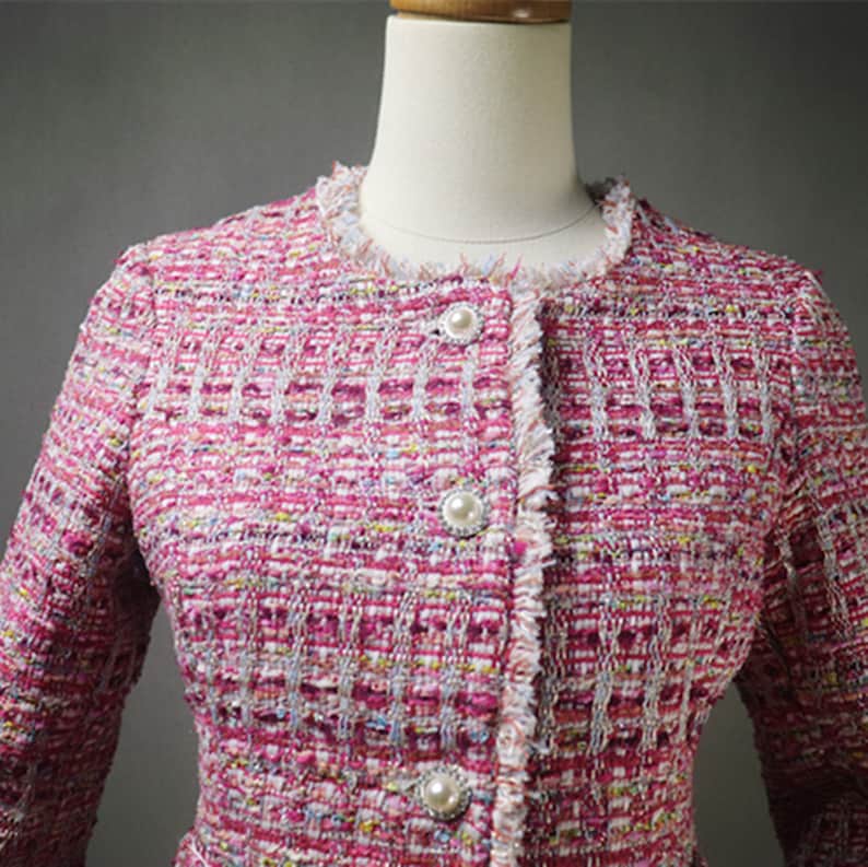 Custom Made Pink Multi-Color Tweed Coat For Womens UK CUSTOMER SERVICE! Custom Made Pink Multi-Color Tweed Coat For Women's - Our tailor will make as per customer requirement like with pocket, sleeveless, without pocket etc. Suit is design with tweed fabric, its unique style and can worn for party, night out, ceremony , inauguration and Functions.