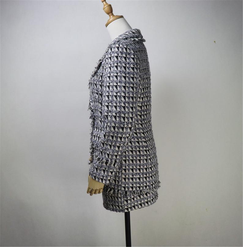 Women CUSTOM MADE Houndstooth Tweed Tassel Fringe Jacket Coat Blazer+ Skirts UK CUSTOMER SERVICE! All of our suits can be made with a Skirt or a pair of Shorts or Trousers. All items are made to order with very experienced tailors. Please advise your height, weight and body measurements ( Bust, shoulder, Sleeves, Waist and Length etc). Our tailors will make the order for you! Materials: tweed