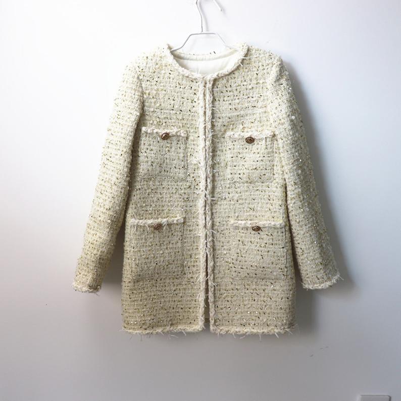 Women's Designer Inspired CUSTOM MADE Gold Tweed Coat - Fashion Pioneer