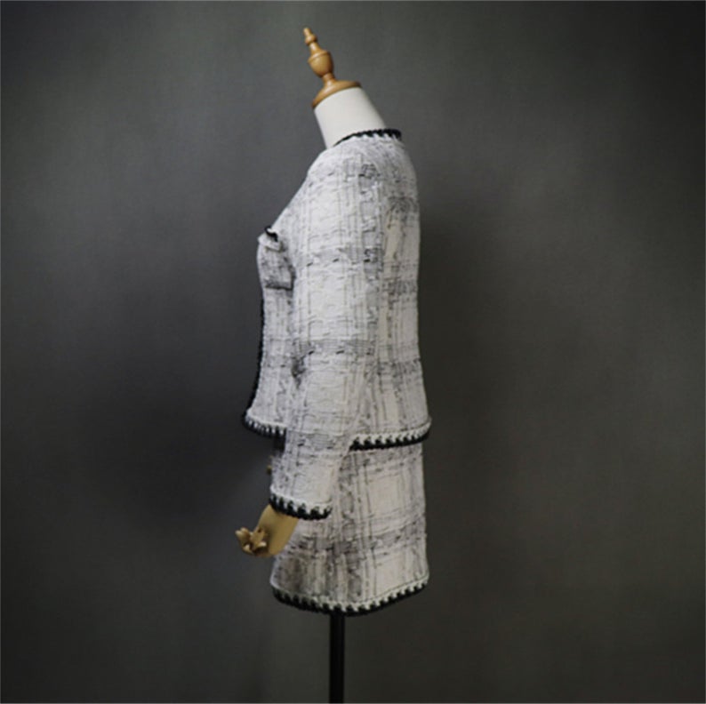 Unique Style Black and White Tweed Coat Blazer For Women - Fashion Pioneer