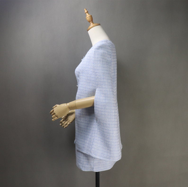 Women's CUSTOM MADE Tweed Blue Coat Cape + Dress/ Skirt/ Trousers UK CUSTOMER SERVICE! Women's CUSTOM MADE Tweed Blue Coat Cape + Dress/ Skirt/ Trousers, can worn for official use, interview , ceremony and college inauguration. Dry Cleaning and no machine washable. We offer Dress, Shorts, Skirts, Trousers for the suit