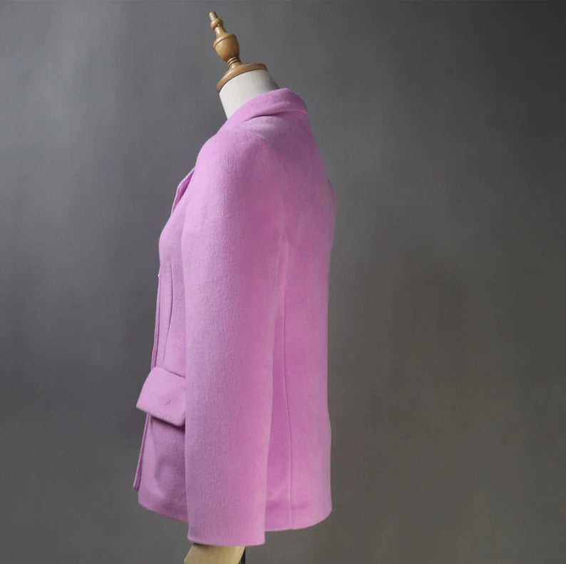 Women's CUSTOM MADE Hot Pink Double Breast Tweed Coat Jacket UK CUSTOMER SERVICE! Women's CUSTOM MADE Hot Pink Double Breast Tweed Coat Jacket - Long Coat have unique style. Can worn for winter season, party wear, night out ,it has front pocket with sequinned design ,white buttons and Long Sleeves. You can feel more comfort and warm. Fully Lined and sharply tailored. Made of comfortable and fantastic fabric, show off your charming curves