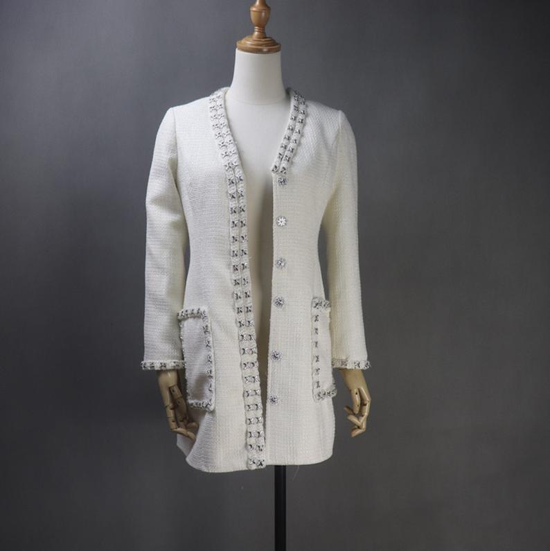 Women's CUSTOM MADE Hand Made Decoration Cream Color Tweed Coat UK CUSTOMER SERVICE! Women's CUSTOM MADE Hand Made Decoration Cream Color Tweed Coat, Can worn for official use, Ceremony, Collage Inaugurations. All items are made to order with very experienced tailors. Please advise your height, weight and body measurements ( Bust, shoulder, Sleeves, Waist and Length etc). Our tailors will make the order for you! Materials: Tweed