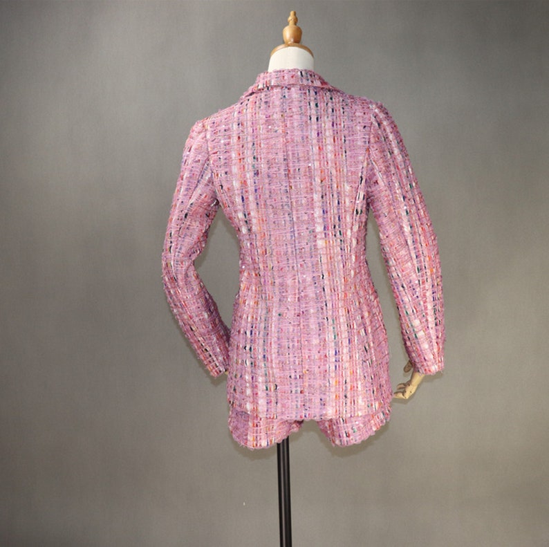 Women's Sequined Hand Made Multi-Color Custom Made Tweed Shorts/Skirt Suit Pink - Fashion Pioneer