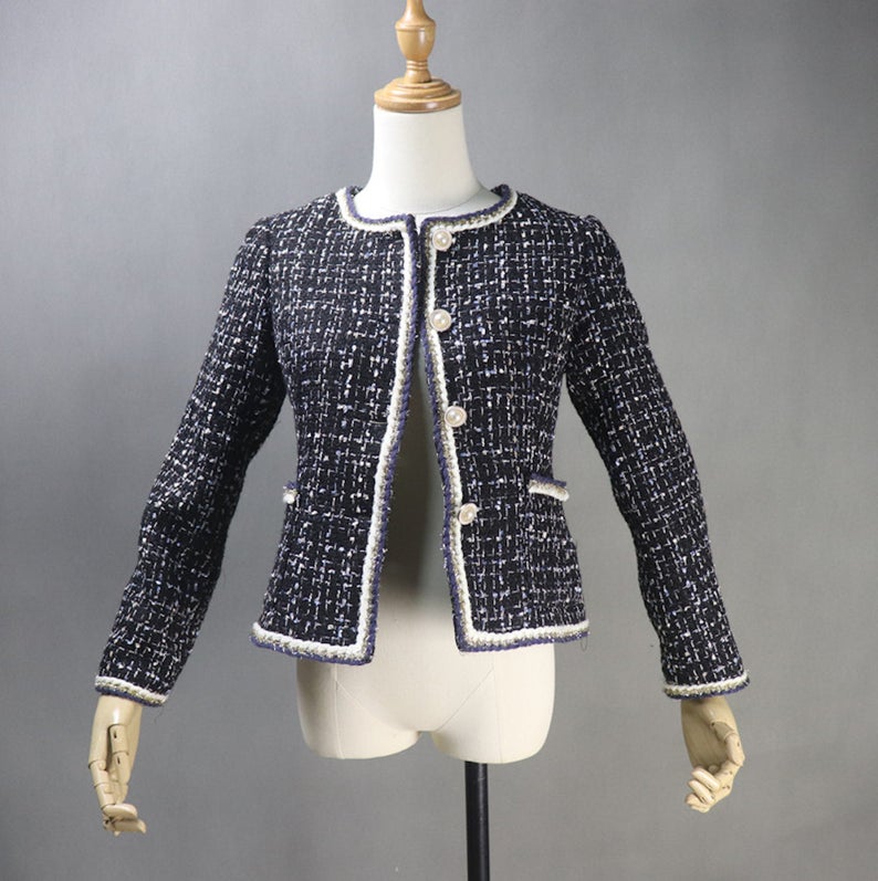 Women's Checked Jacket Coat Blazer CUSTOM MADE Pearl Buttons - Fashion Pioneer