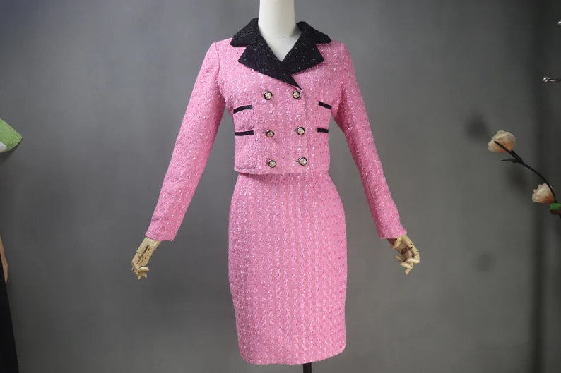 Women Custom made Hot Pink Vintage Style Tweed Suit - Fashion Pioneer