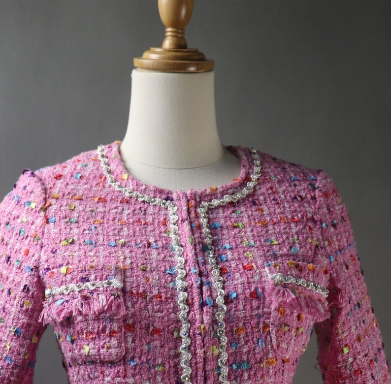 Multi-Colour Dots Pink Jacket Coat Blazer For Womens - Fashion Pioneer