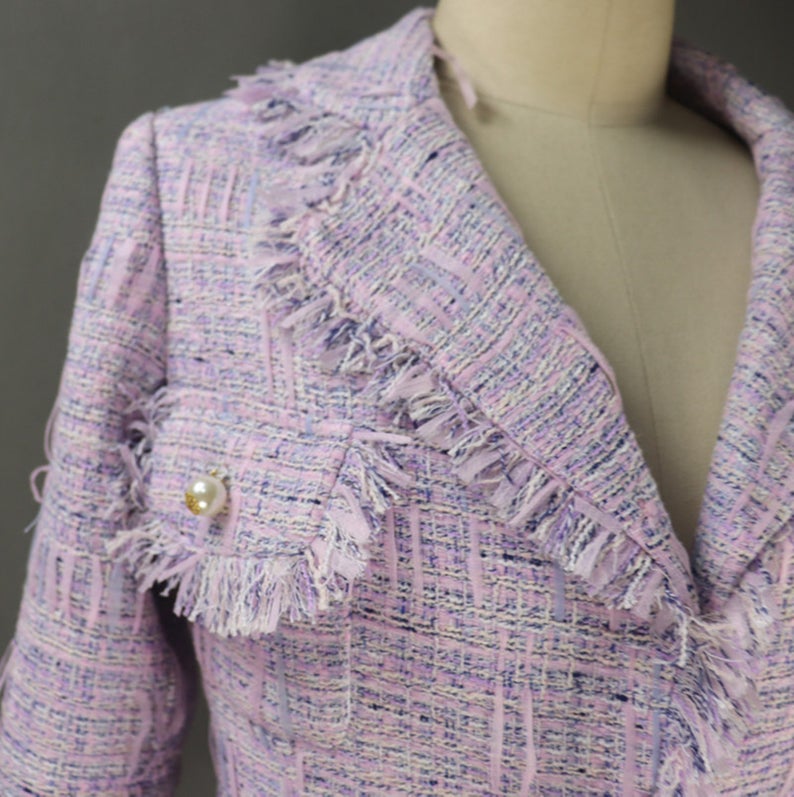 Womens Designer Inspired CUSTOM MADE Tassel Pearl Buttons Jacket Coat Blazer Purple