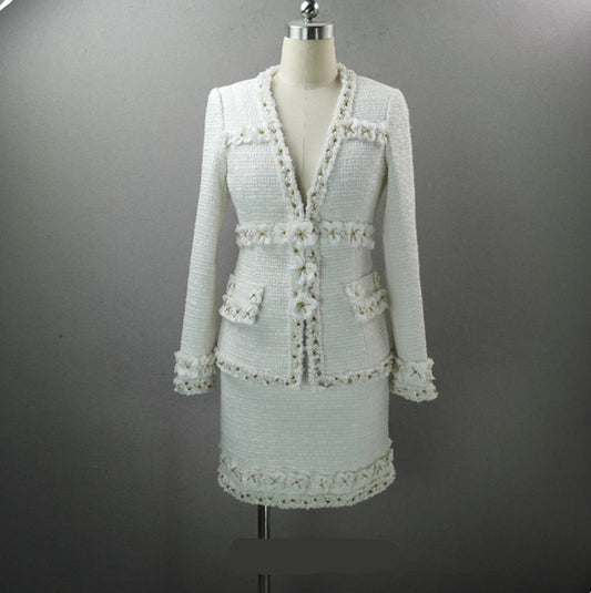 Womens Designer Inspired CUSTOM MADE Pearl Beads Flowers Coat Blazer+ Skirts Suit Formal/ Business - Fashion Pioneer