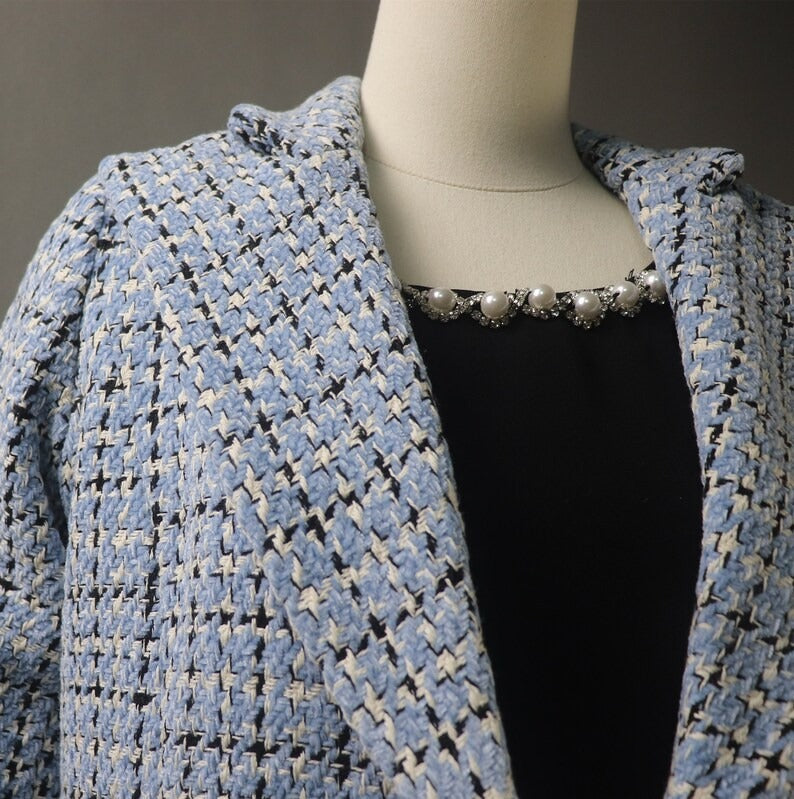 Women's Sky Blue Winter Checked Long Warm Coat UK CUSTOMER SERVICE! Women's Sky Blue Winter Checked Long Warm Coat- Sky Blue warm coat can wear for Winter season and Autumn season. Feel comfort and elegant. All items are made to order. Please advise your height, weight and body measurements ( Bust, shoulder, Sleeves, Waist and Length etc). Our tailors will make the order for you! Materials: Wool blend (20% Wool)